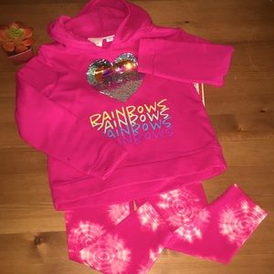 Hooded Glitter Heart Sweatshirt w/Tye Dye Legging